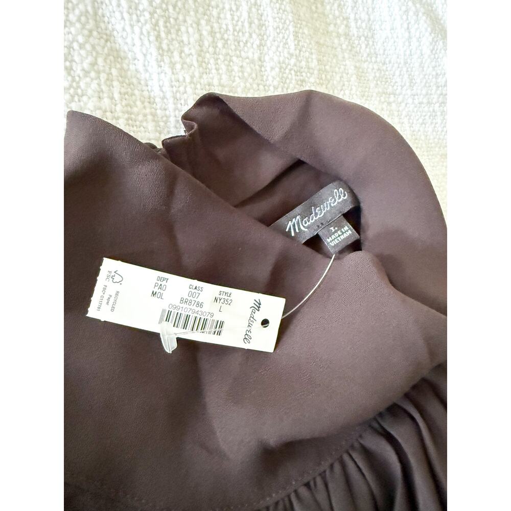Madewell | NWT Chiffon Turtleneck Long Sleeve Top Molasses Brown | Sz L - Picture 11 of 11